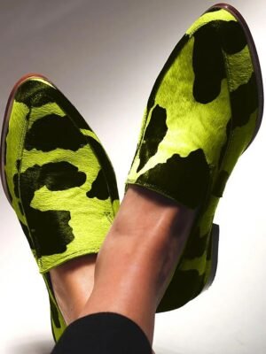 Stylish Casual Cowhide Pattern Pointed Toe Slip-On Loafers - Image 11