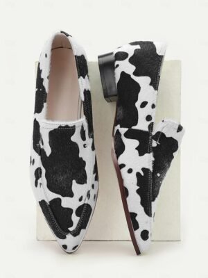 Stylish Casual Cowhide Pattern Pointed Toe Slip-On Loafers - Image 3