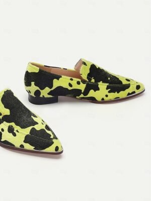 Stylish Casual Cowhide Pattern Pointed Toe Slip-On Loafers - Image 7