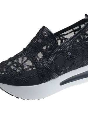 Stylish Casual Gold Sequin Mesh Slip-On Platform Sneakers - Image 14