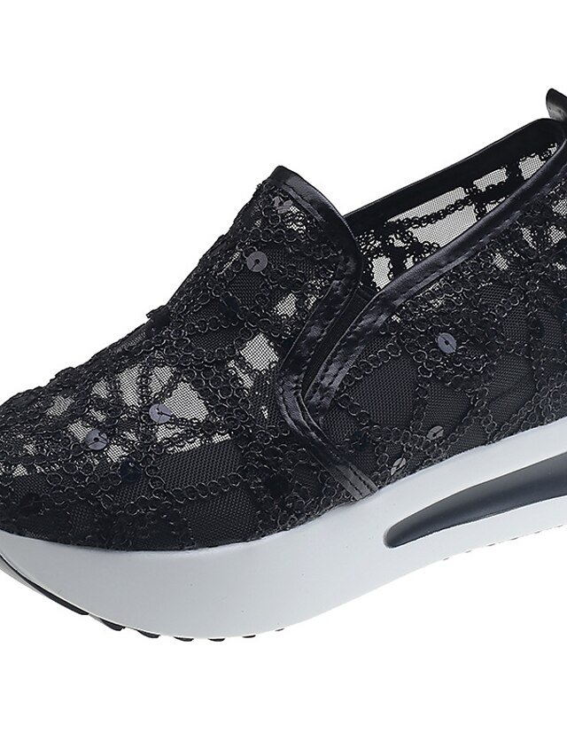 Stylish Casual Gold Sequin Mesh Slip-On Platform Sneakers - Image 14