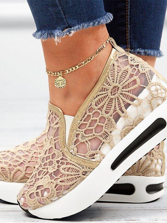 Stylish Casual Lace Mesh Slip-On Platform Sneakers - Image 1