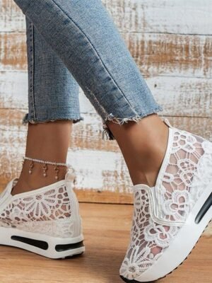 Stylish Casual Lace Mesh Slip-On Platform Sneakers - Image 11