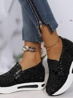Stylish Casual Lace Mesh Slip-On Platform Sneakers - Image 15