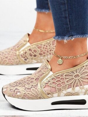 Stylish Casual Lace Mesh Slip-On Platform Sneakers - Image 4