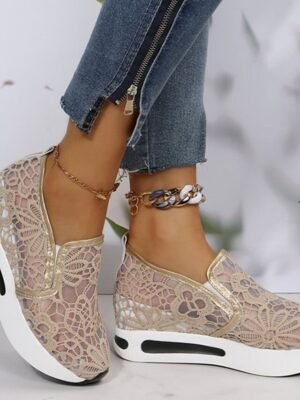 Stylish Casual Lace Mesh Slip-On Platform Sneakers - Image 6