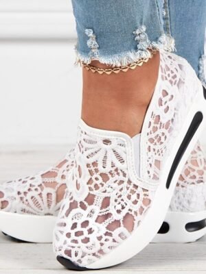 Stylish Casual Lace Mesh Slip-On Platform Sneakers - Image 9