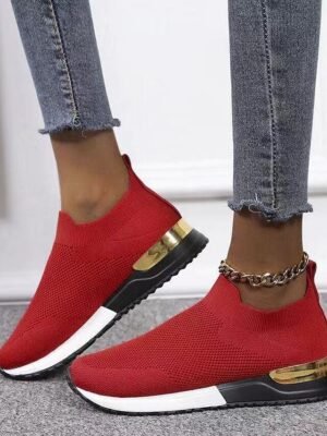 Stylish Casual Slip-On Knit Black Sneakers - Image 10