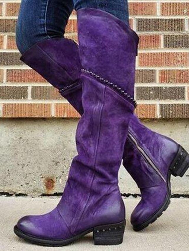 Stylish Casual Studded Round Toe Knee-High Suede Boots - Image 1