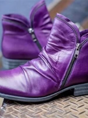 Stylish Casual Zip-Up Faux Leather Ankle Boots - Image 10