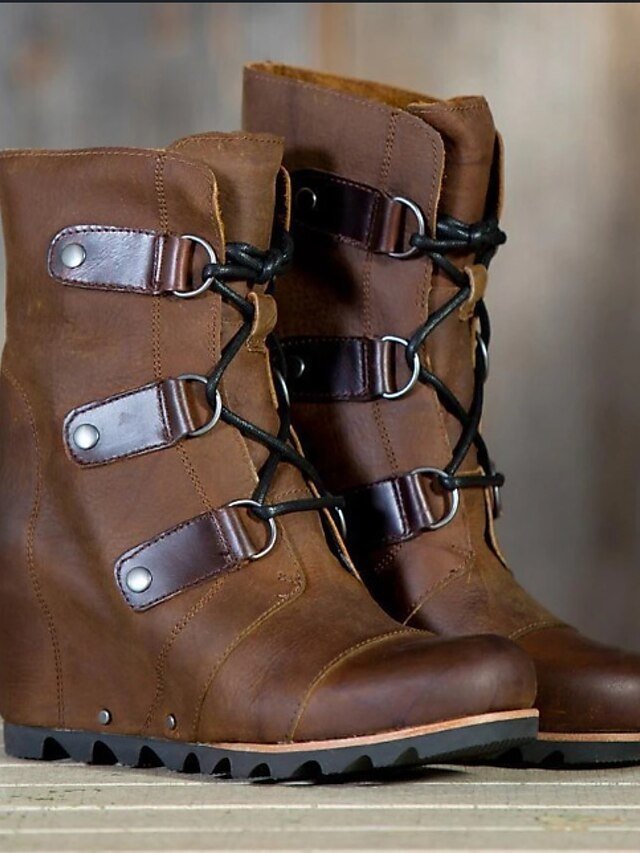 Stylish Faux Leather Wedge Lace-Up Boots - Image 1