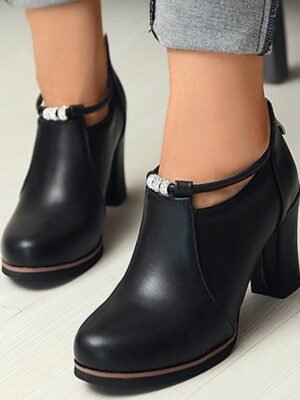 Stylish High Block Heel Buckle Ankle Boots - Image 2