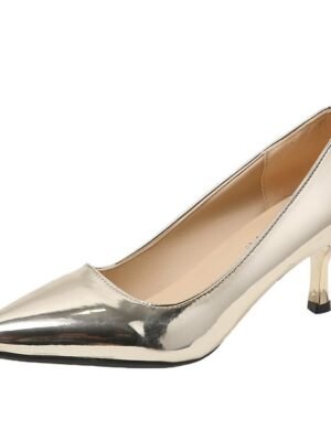 Stylish Kitten Heel Metallic Pointed Toe Pumps - Image 2