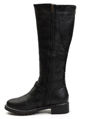 Stylish Knee-High Buckle Faux Leather Riding Boots - Image 11