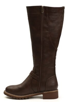 Stylish Knee-High Buckle Faux Leather Riding Boots - Image 7