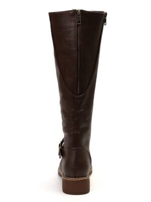 Stylish Knee-High Buckle Faux Leather Riding Boots - Image 8