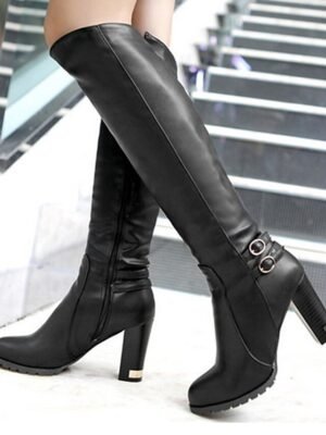 Stylish Knee-High Heeled Buckle Winter Boots - Image 1