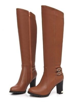 Stylish Knee-High Heeled Buckle Winter Boots - Image 9
