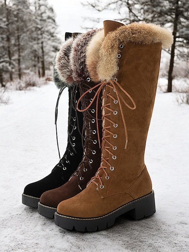 Stylish Knee-High Lace-Up Faux Suede Boots - Image 1