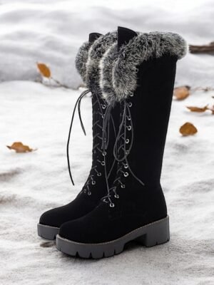 Stylish Knee-High Lace-Up Faux Suede Boots - Image 10