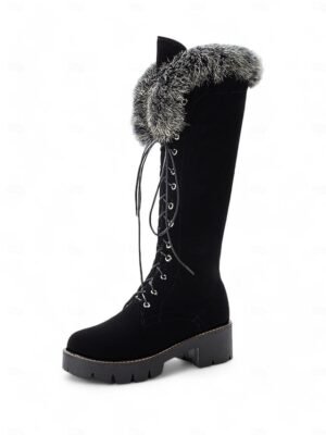 Stylish Knee-High Lace-Up Faux Suede Boots - Image 11
