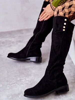 Stylish Knee-High Suede Button Detail Boots - Image 11