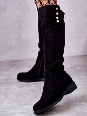 Stylish Knee-High Suede Button Detail Boots - Image 12