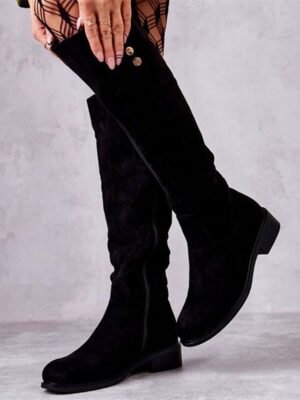 Stylish Knee-High Suede Button Detail Boots - Image 13