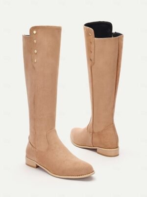 Stylish Knee-High Suede Button Detail Boots - Image 4