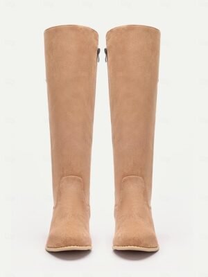 Stylish Knee-High Suede Button Detail Boots - Image 6