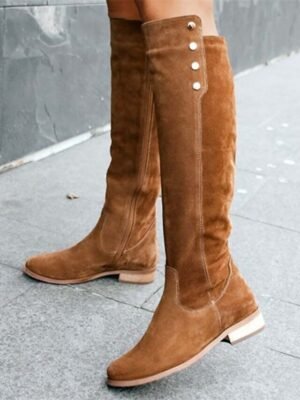 Stylish Knee-High Suede Button Detail Boots - Image 8