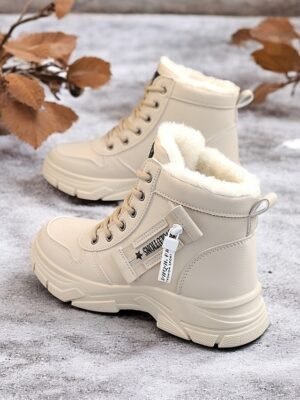Stylish Lace-Up Ankle Warm Fur Lined Winter Boots - Image 3