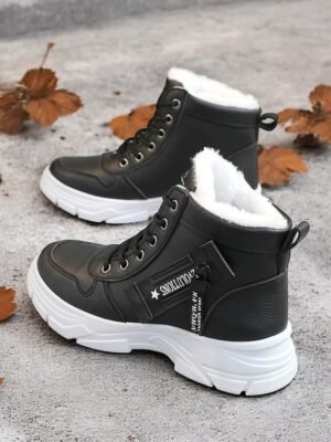 Stylish Lace-Up Ankle Warm Fur Lined Winter Boots - Image 7