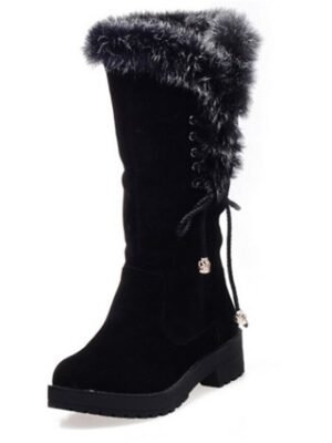 Stylish Lace-Up Faux Fur Trimmed Round Toe Winter Boots - Image 1