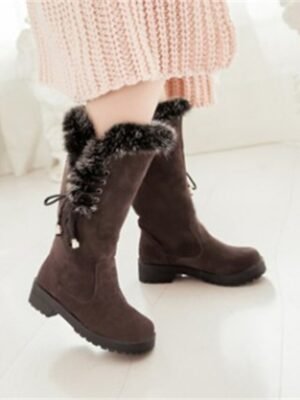 Stylish Lace-Up Faux Fur Trimmed Round Toe Winter Boots - Image 10