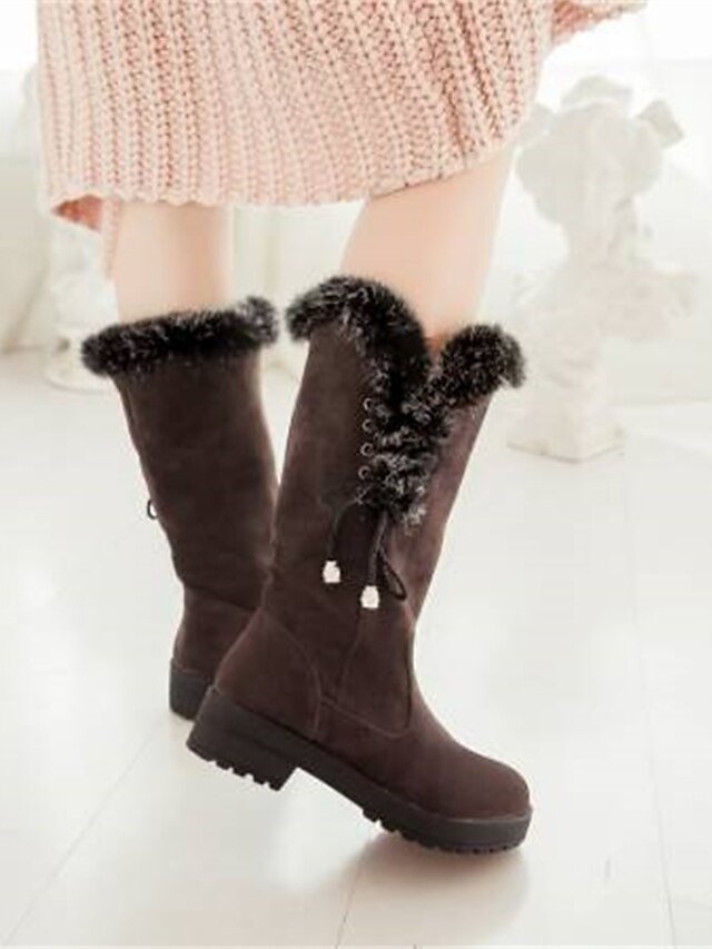 Stylish Lace-Up Faux Fur Trimmed Round Toe Winter Boots - Image 11