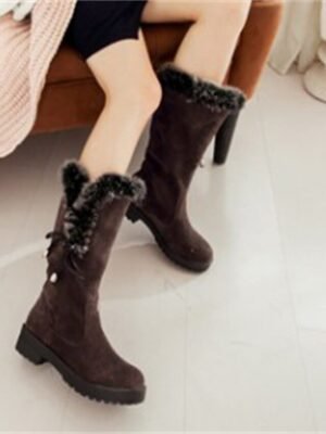 Stylish Lace-Up Faux Fur Trimmed Round Toe Winter Boots - Image 12