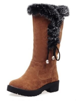 Stylish Lace-Up Faux Fur Trimmed Round Toe Winter Boots - Image 13