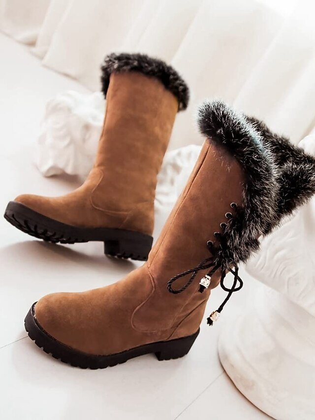 Stylish Lace-Up Faux Fur Trimmed Round Toe Winter Boots - Image 14
