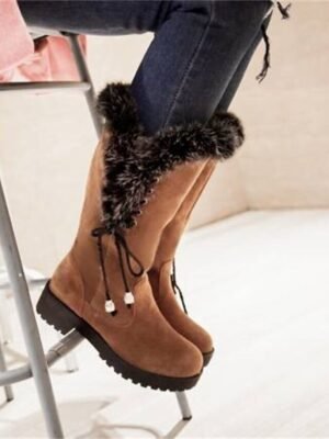 Stylish Lace-Up Faux Fur Trimmed Round Toe Winter Boots - Image 15