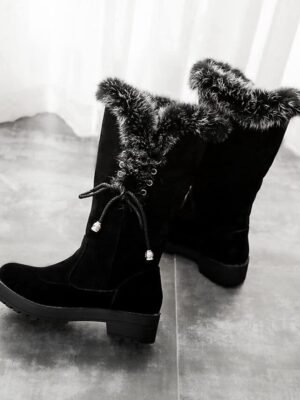 Stylish Lace-Up Faux Fur Trimmed Round Toe Winter Boots - Image 3