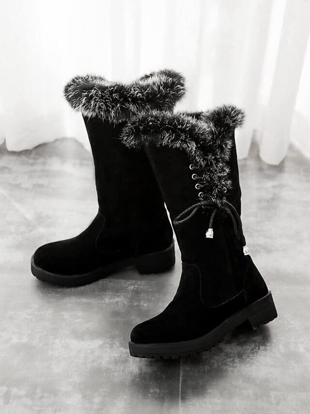 Stylish Lace-Up Faux Fur Trimmed Round Toe Winter Boots - Image 4