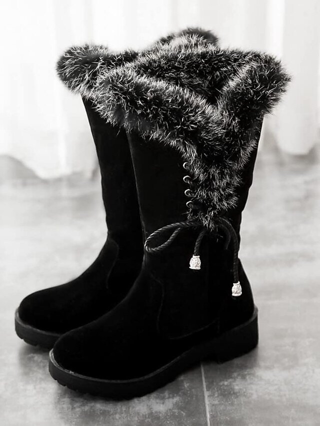 Stylish Lace-Up Faux Fur Trimmed Round Toe Winter Boots - Image 5