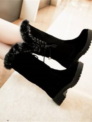 Stylish Lace-Up Faux Fur Trimmed Round Toe Winter Boots - Image 7