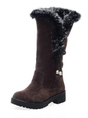 Stylish Lace-Up Faux Fur Trimmed Round Toe Winter Boots - Image 8
