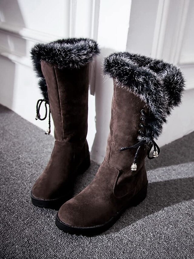Stylish Lace-Up Faux Fur Trimmed Round Toe Winter Boots - Image 9