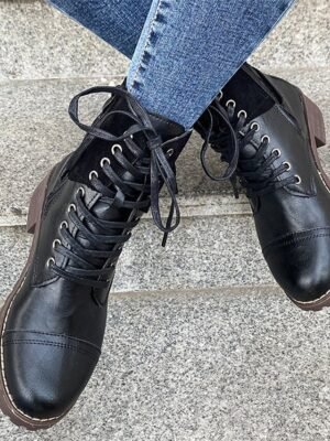 Stylish Lace-Up Round Toe Block Heel Ankle Boots - Image 10
