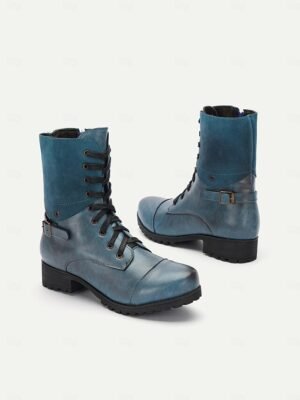 Stylish Lace-Up Round Toe Block Heel Ankle Boots - Image 4