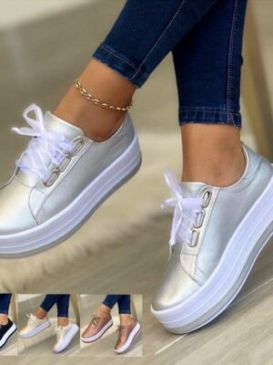 Stylish Metallic Platform Casual Low Top Sneakers - Image 1
