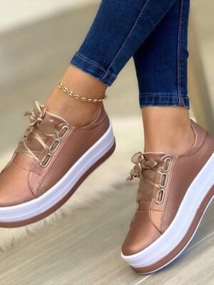 Stylish Metallic Platform Casual Low Top Sneakers - Image 10